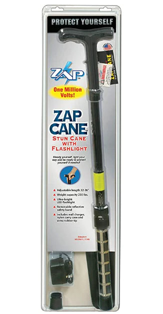 1,000,000 Volt Stun Gun Walking Cane with Flashlight and Carrying Case by Zap