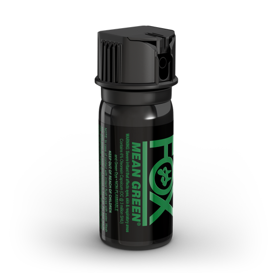Mean Green® Staining Pepper Spray with Marking Dye, 1.5oz, Flip Top Cone Fog Spray